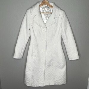 White Women's Button-Front Wool-Blend Coat